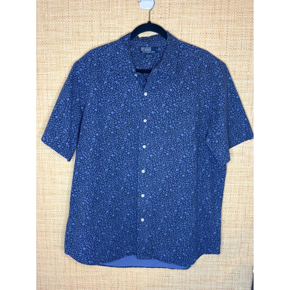 Polo Ralph Lauren Bonnard Blue Floral Cotton Short Sleeve Button Down Shirt L